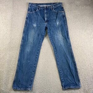 Vintage Rustler Jeans Men 36x32 Distressed Straight Leg Rodeo Work Fit 34x30.5